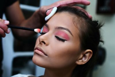 Professional makeup artist at work