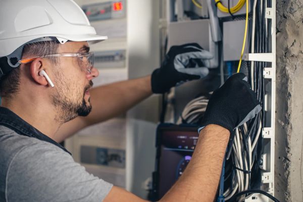 Electrician working on a switchboard panel