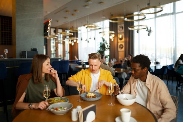 Group of friends having lunch together at a restaurant
