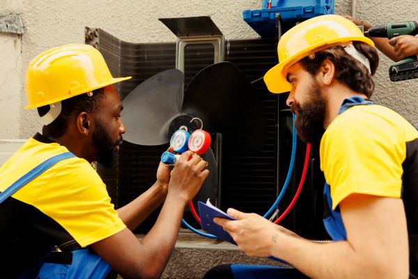 HVAC technician servicing an air conditioning unit