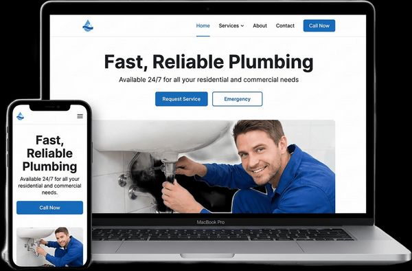Preview of a custom plumbing company website built by Hello Web Designs