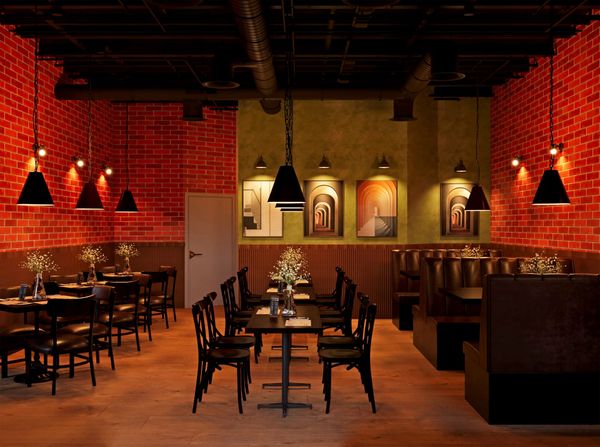 Warm, inviting modern restaurant interior with ambient lighting