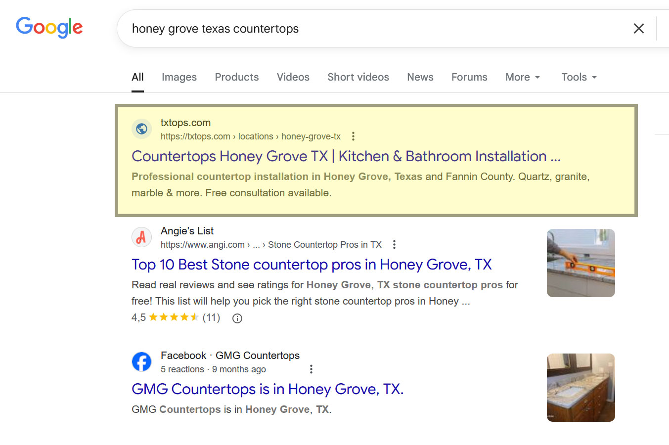 Ranking #1 for honey grove texas countertops