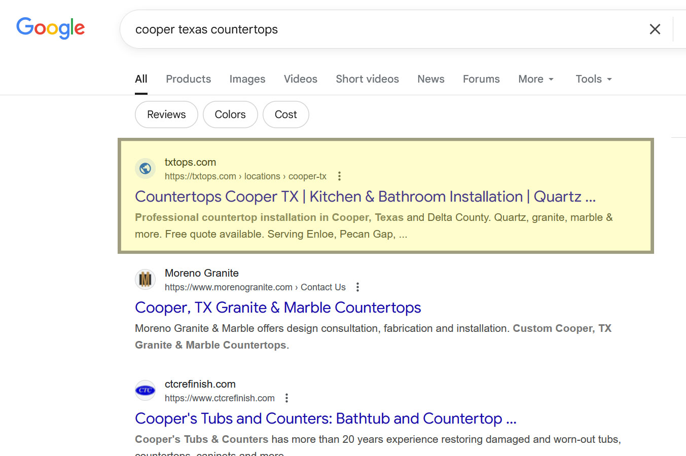 Ranking #1 for cooper texas countertops