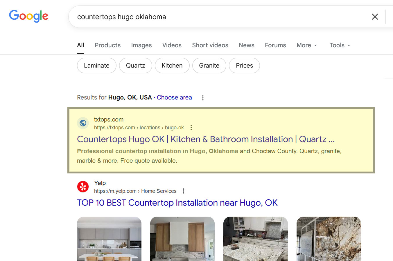 Ranking #1 for countertops hugo oklahoma