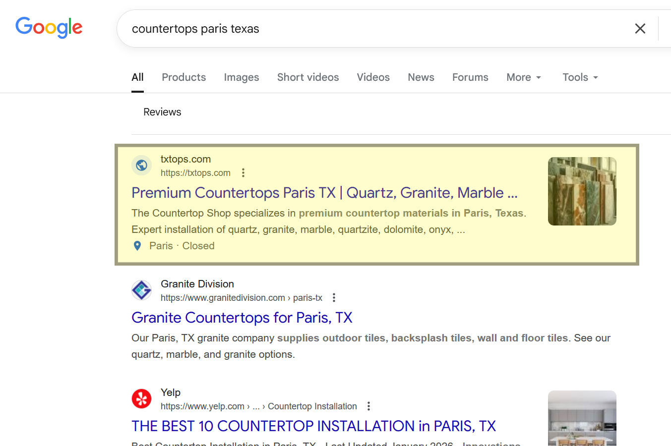 Ranking #1 for another search term