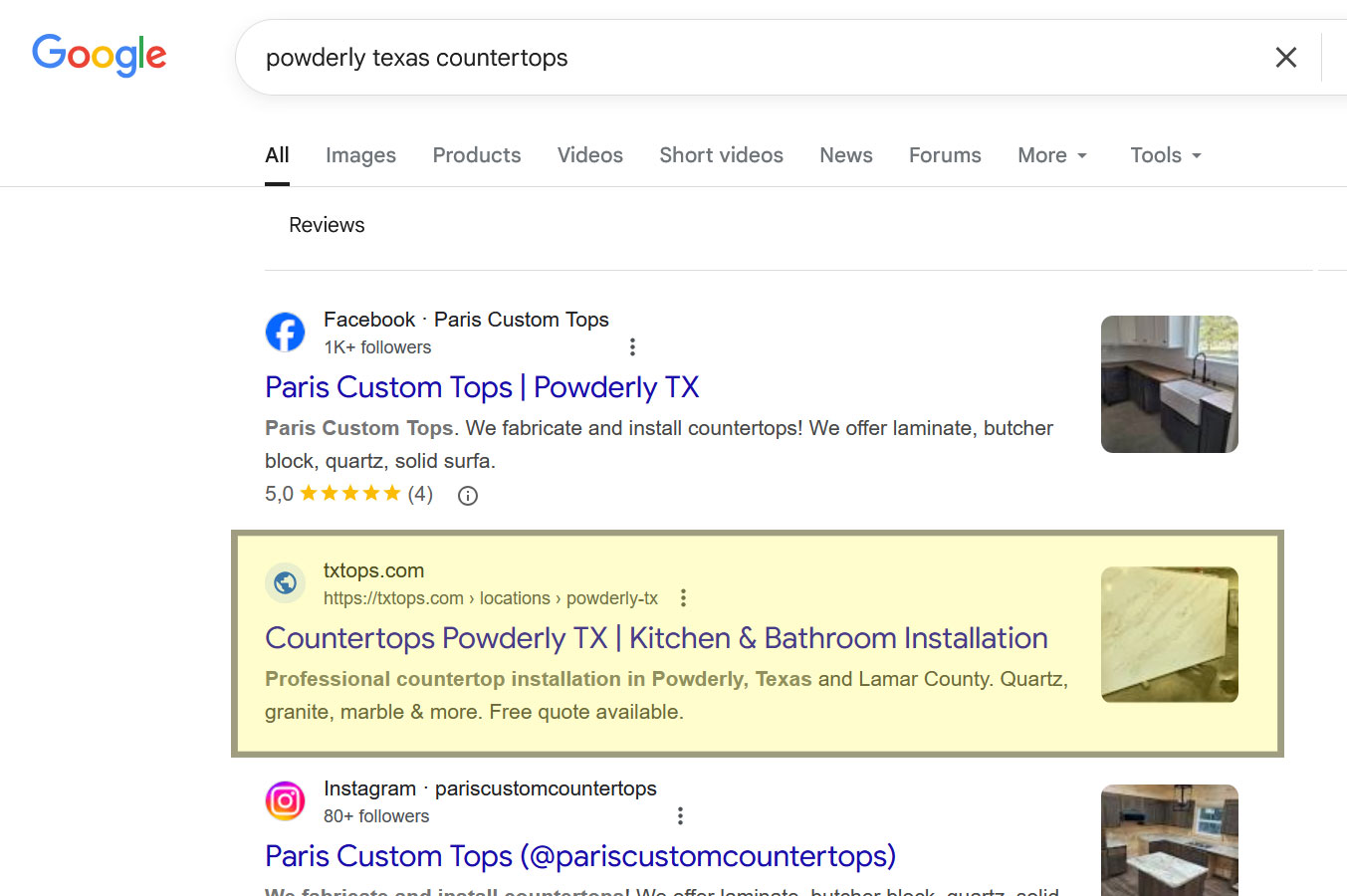 Ranking #2 for powderly texas countertops